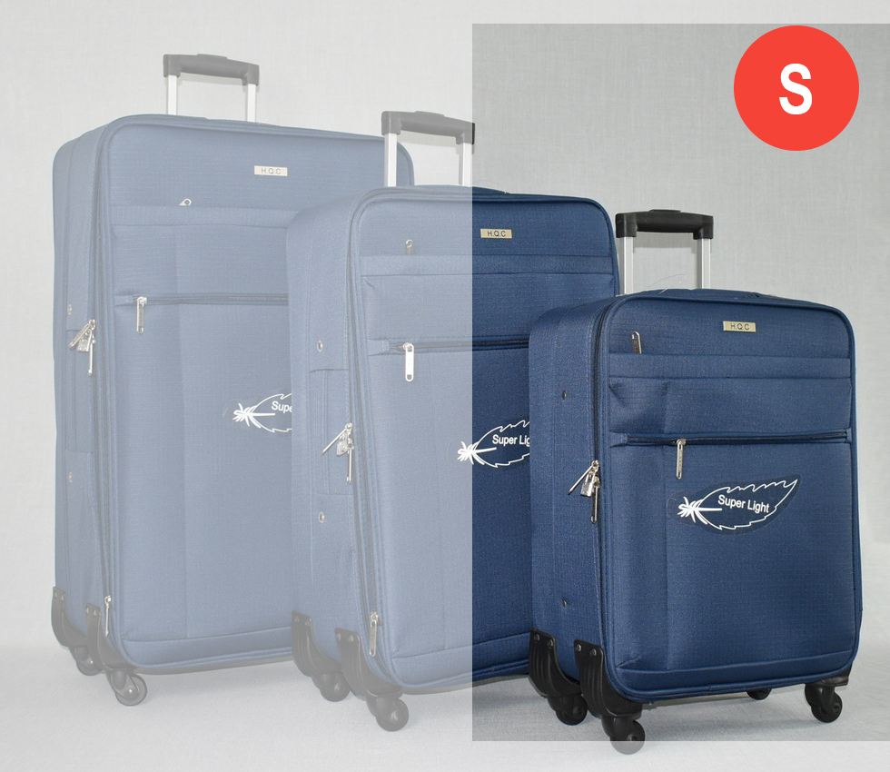 Син куфар от плат мек с четири колелца и разширител